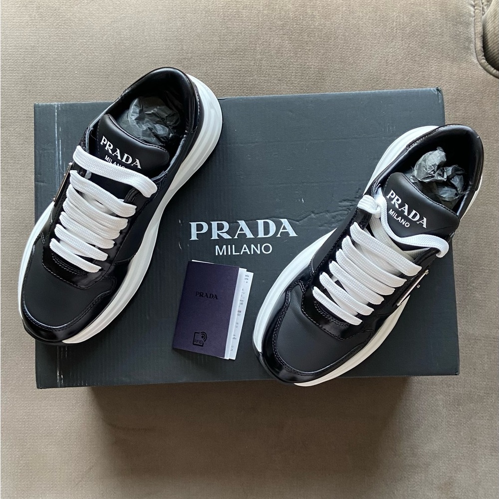 Prada Calzatire Donna Leather Lace-Up Sneakers - Picture 12 of 16